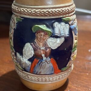 Vintage Ceramic Beer Stein with Colorful Design